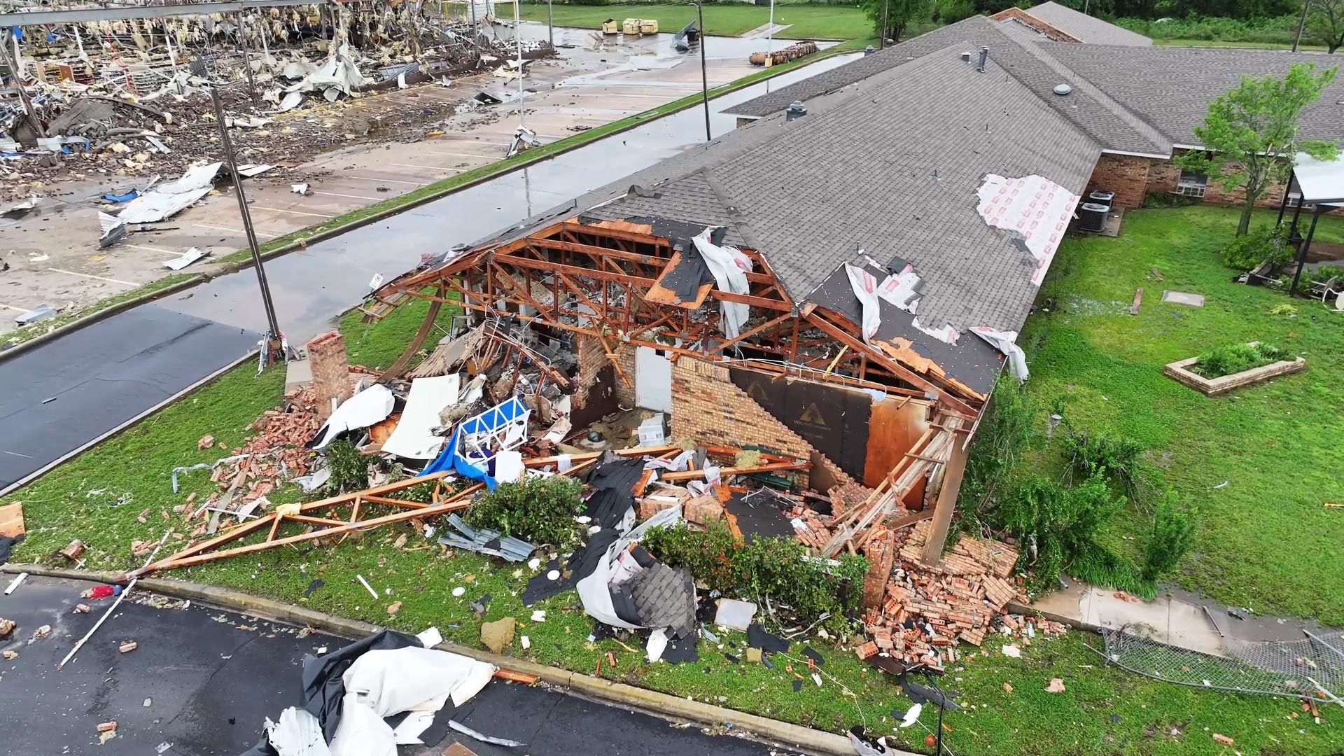 A building partially destroyed by strong tornado winds