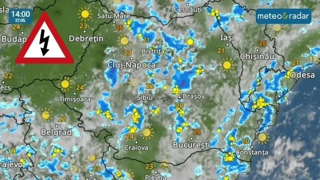Harta ploilor și furtunilor pentru sâmbătă, 27 mai, ora 15.
