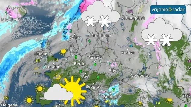 U subotu može pasti snijeg, osobito u sjevernoj Europi i dijelovima Rusije.