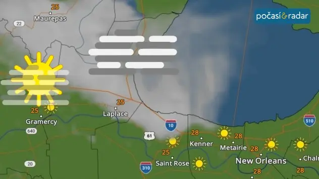 Das WetterRadar zeigt den dichten Nebel nordwestlich von New Orleans. 
