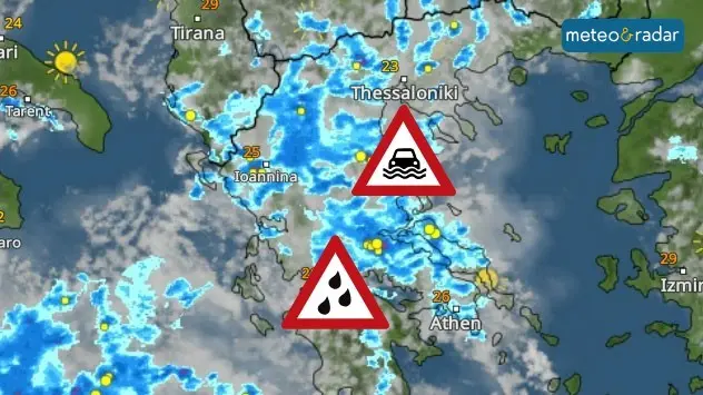 Ploile vor continua până joi seara în unele zone din Grecia. Click pe imagine pentru harta interactivă.