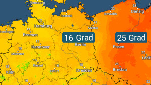 Das TemperaturRadar zeigt große Unterschiede zwischen Deutschland und Polen.
