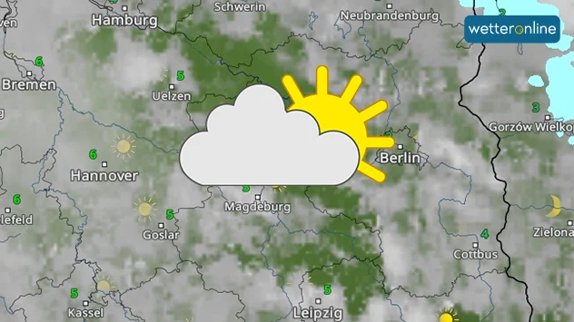 Zum Sonnenuntergang kann es gebietsweise Wolkenlücken geben, wie in der WetterRadar-Prognose zu sehen ist.