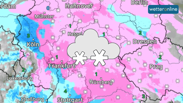 WetterRadar-Bild vom Abend mit kräftigem Schneefall