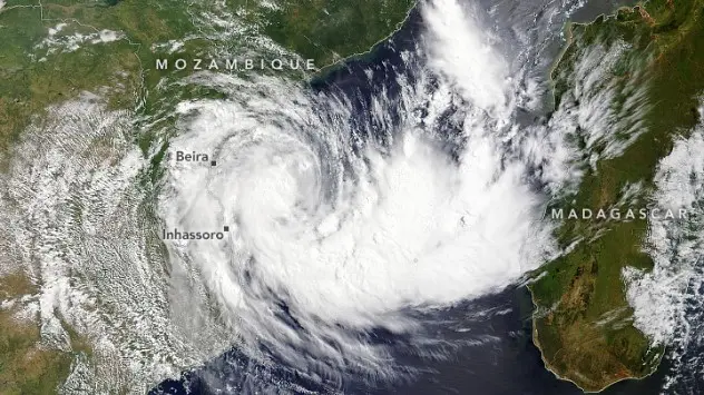 Satellite image showing Tropical Storm Filipo over Mozambique