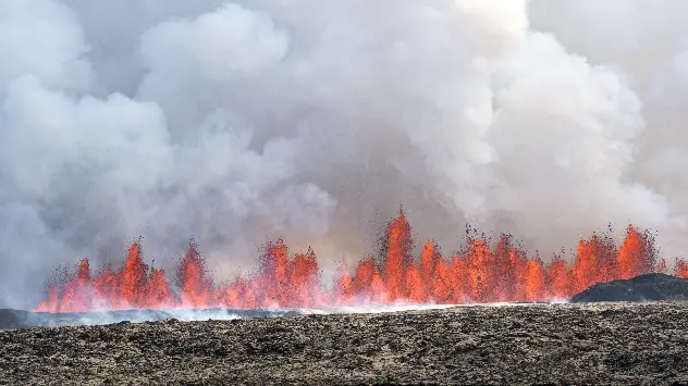 Lava shoots from a fissure in south-western Iceland in May 2024.