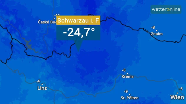 TemperaturRadar-Ausschnitt vom Waldviertel von Dienstagfrüh