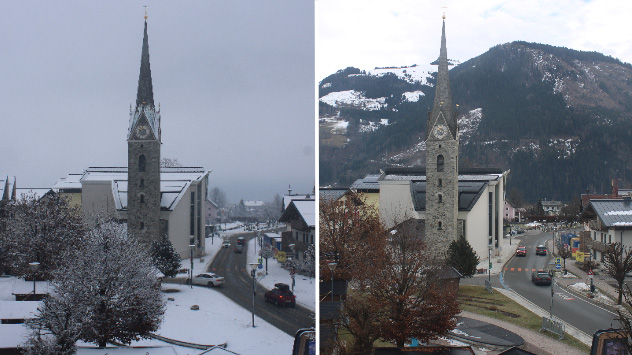 Rund um die Kirche von Maishofen im Pinzgau liegt wieder etwas Schnee.