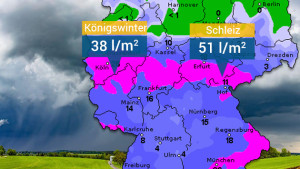 Karte zeigt 48-stündige Regenmengen teils über 30 Liter (c) Bild Hintergrund: Friedrich Maier via WetterMelder Deutschland