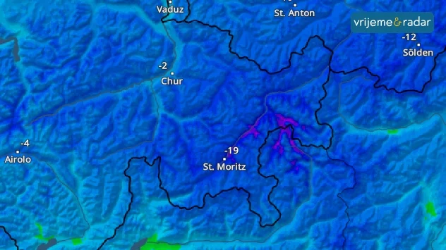 Izuzetno hladne noći jasno su vidljive na temperaturnom radaru, jezera u Švicarskoj