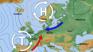 Ein Hoch über Skandinavien und Tiefs Südwesteuropa bestimmen unser Wetter in der nächsten Woche.