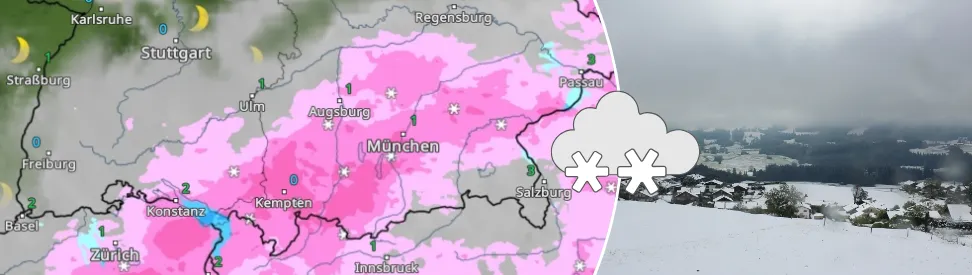 Dienstag früh fällt im Alpenvorland Schnee oder Schneeregen. 