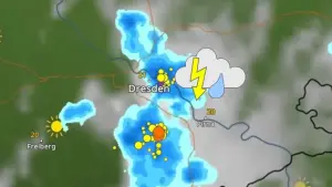 WetterRadar zeigt Gewitter über Dresden