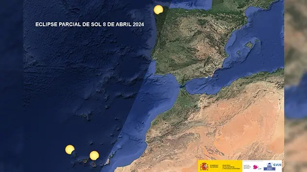 El eclipse en España se podrá observar en la mitad occidental de Galicia y en el archipiélago canario. 