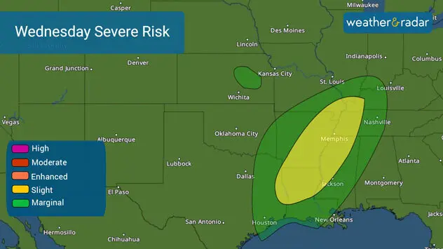 Severe risk on Wednesday for the South. 