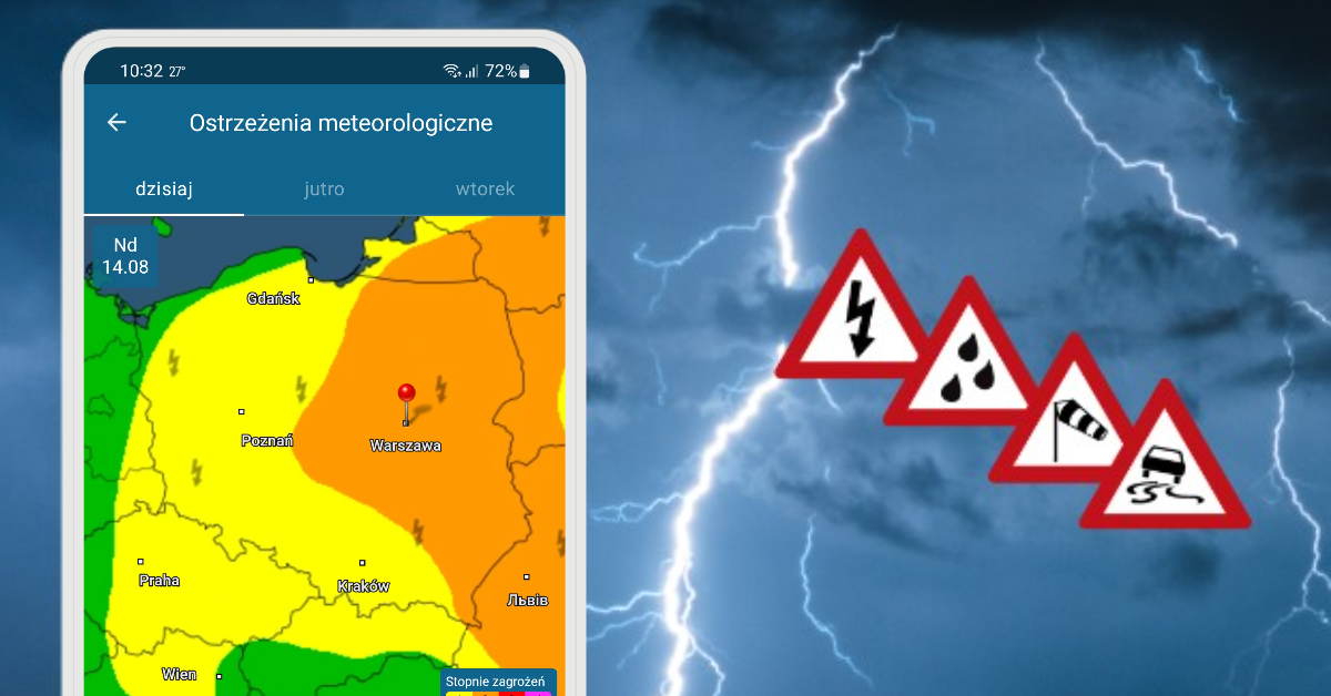 Mapa ostrzeżeń pogodowych dla Polski