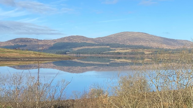 Mirror image at Clatteringshaws Loch, Scotland