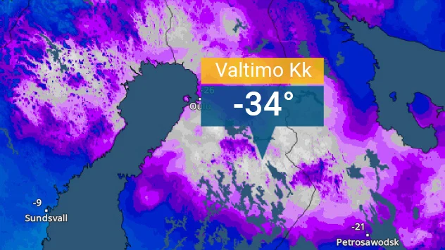 V pondělí časně zrána naměřili v severní části Finska teplotu až -34,2 °C.