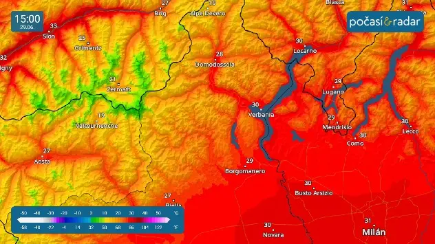 Náš Teplotní radar je schopen perfektně postihnout teplotní poměry například v regionu se složitým výškovým profilem v Alpách.