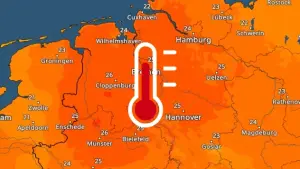 Das TemperaturRadar zeigt heute verbreitet Werte um und über 25 Grad in Niedersachsen