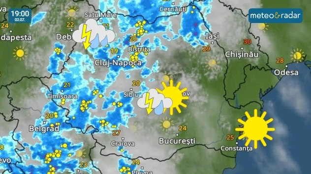 Radarul meteo arată ploi și furtuni în jumătatea nord-vestică a României, la începutul meciului de fotbal.