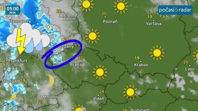 Na severozápadě Čech se během noci na neděli může objevit i déšť nebo bouřka 