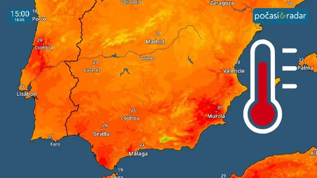 TemperaturRadar zeigt sommerlicher Temperaturen auf der Iberischen Halbinsel