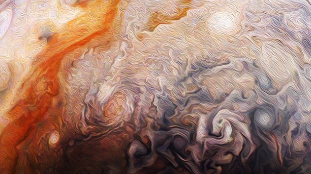 Nahaufnahmen der Jupitersonde JUNO machen in hoher Auflösung immer feinere Strukturen der turbulenten Wolkenoberfläche des Planeten sichtbar. 