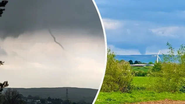 Funnel clouds seen in Tredagar, Wales, and over the Pennines