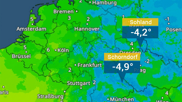 TemperaturRadar zeigt Frost in Deutschland am Dienstagmorgen
