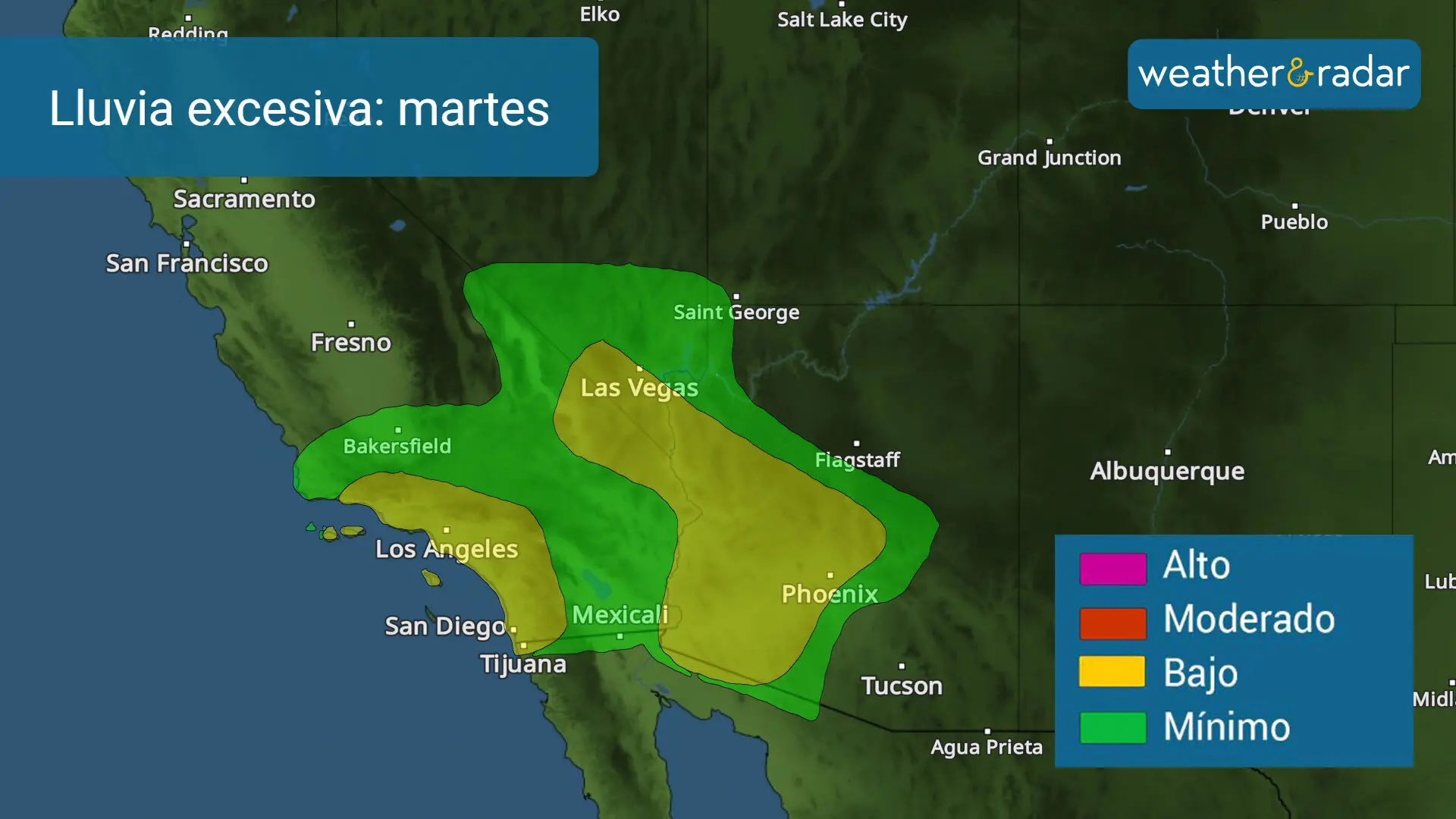 El riesgo de lluvia excesiva continuará el martes y se extenderá a Las Vegas y Arizona.