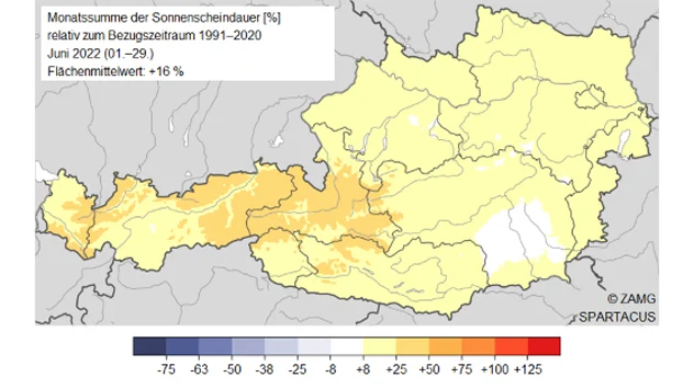 Karte mit Sonnenscheindauer im Juni