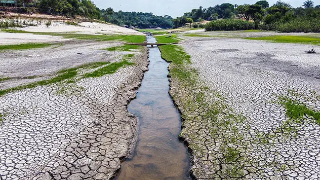 Ein Seitenarm des Amazonases in Rio Negro in Brasilien ist fast komplett ausgetrocknet. 