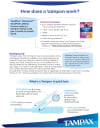Infographic explaining how a tampon works, featuring diagrams and text about use and benefits