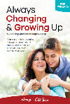 Book cover titled Always Changing & Growing Up, featuring a woman and a young boy in a joyful moment outdoors