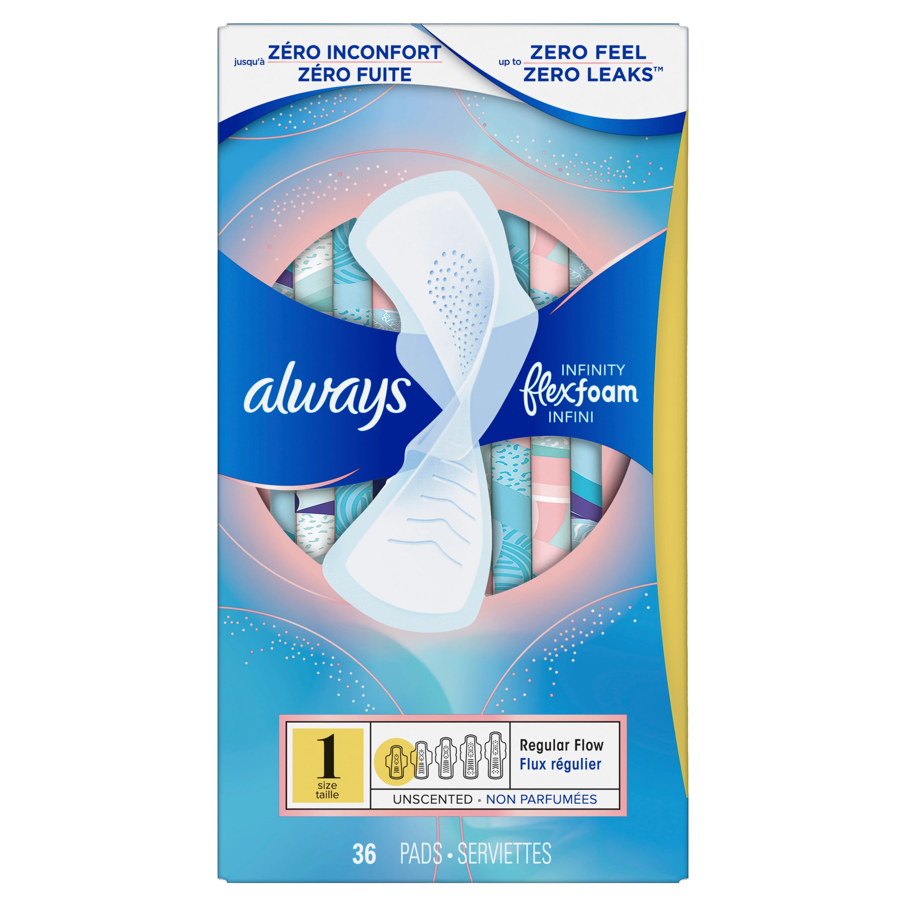 Serviettes hygiéniques Always Infinity, taille 1, flux régulier, avec ailes, non parfumées-36-serviettes