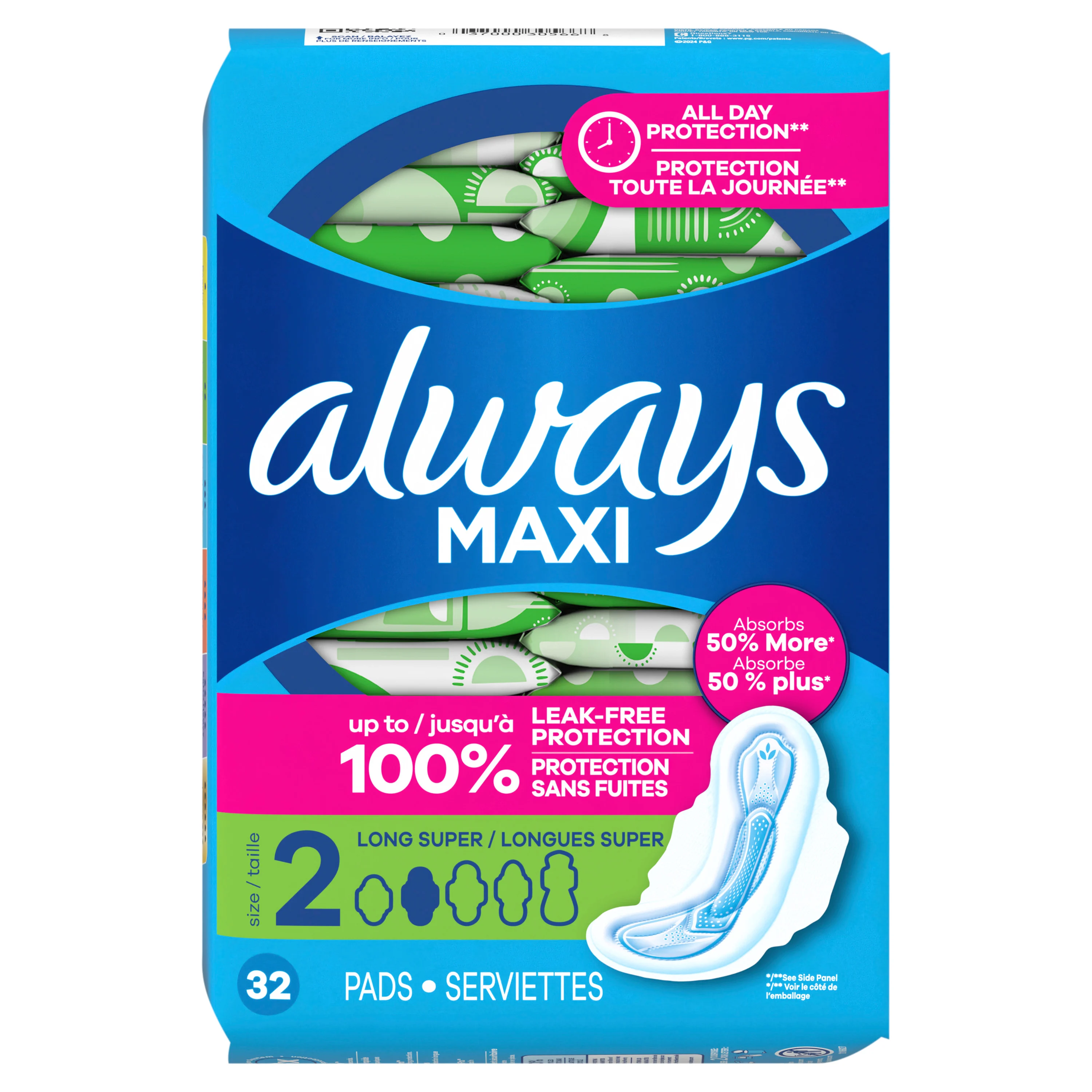 Serviettes hygiéniques Always Maxi, Taille 2, Super avec ailes | Always®