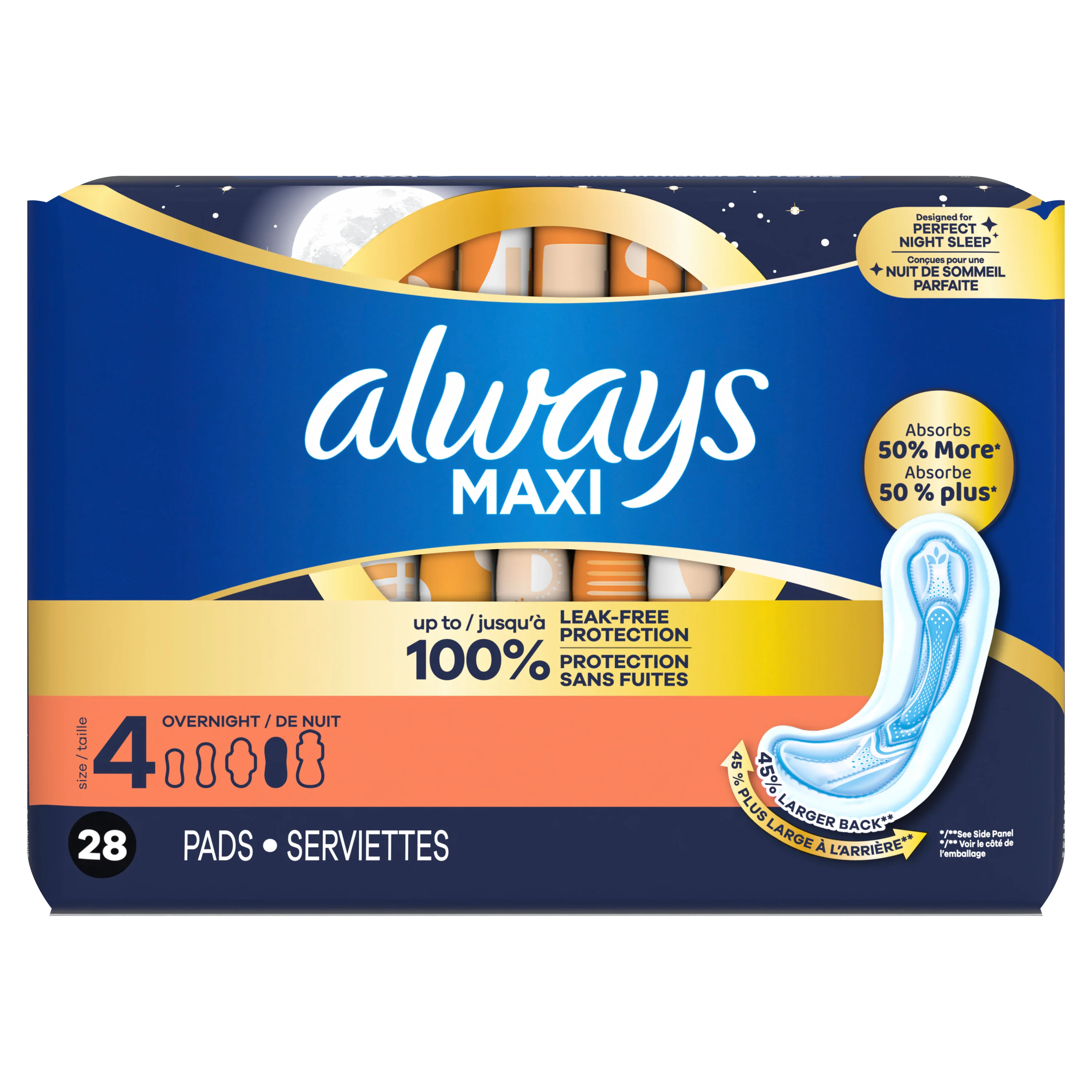 Serviettes hygiéniques Always Maxi, Taille 4, de nuit, sans ailes | Always®