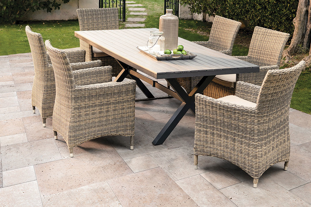 Luscious Cream Travertine Tile, Backayard Furniture