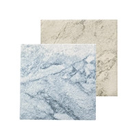 Two square tiles with different marble patterns on a white background.