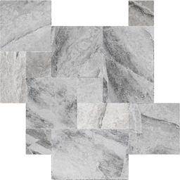 A close up of a gray granite counter top