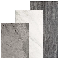 Three different types of tiles are stacked on top of each other on a white background.