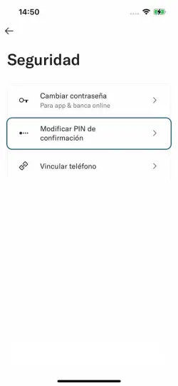 Imagen que muestra la pantalla de Seguridad de la aplicación N26 en iPhone.