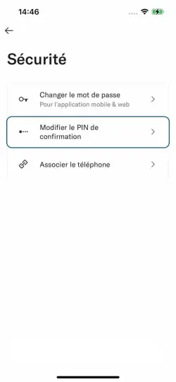 Image montrant l'écran 'Sécurité' de l'application N26 sur iPhone.