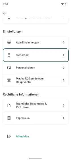 Bild zeigt den Mein-Konto-Bildschirm der N26-App auf Android.