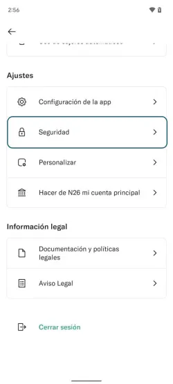 Imagen que muestra la pantalla de mi cuenta de la aplicación N26 en Android.