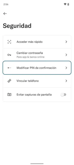 Imagen que muestra la pantalla de seguridad de la aplicación N26 en Android.