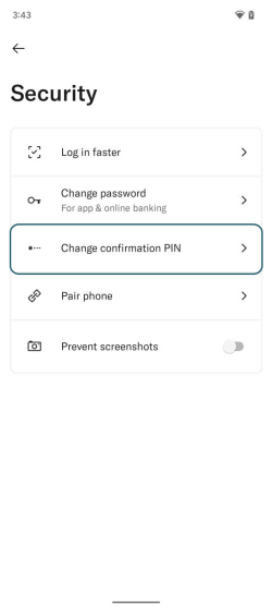 Image showing the Security screen of the N26 app on Android.