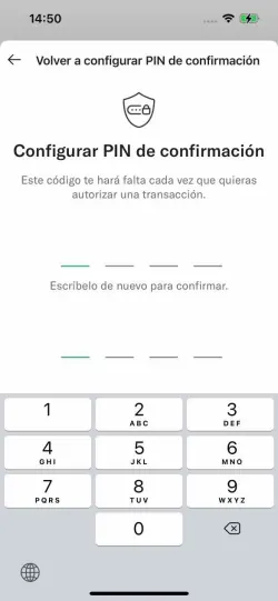 Imagen que muestra la actualización de PIN - pantalla de entrada de token de tarjeta de la aplicación N26 en iPhone.