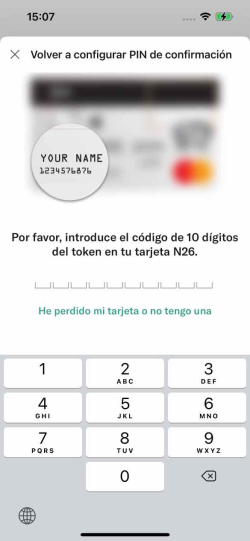Imagen que muestra la pantalla de entrada de actualización de PIN de la aplicación N26 en iPhone.